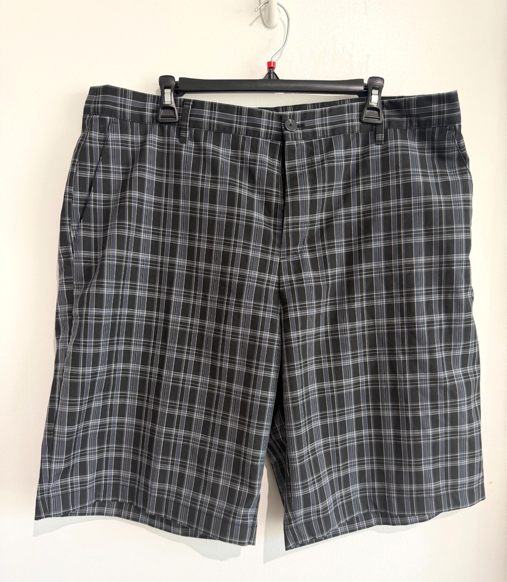 Adidas Golf Shorts Mens Plaid Flat Front Performance hiking tennis black Sz-38